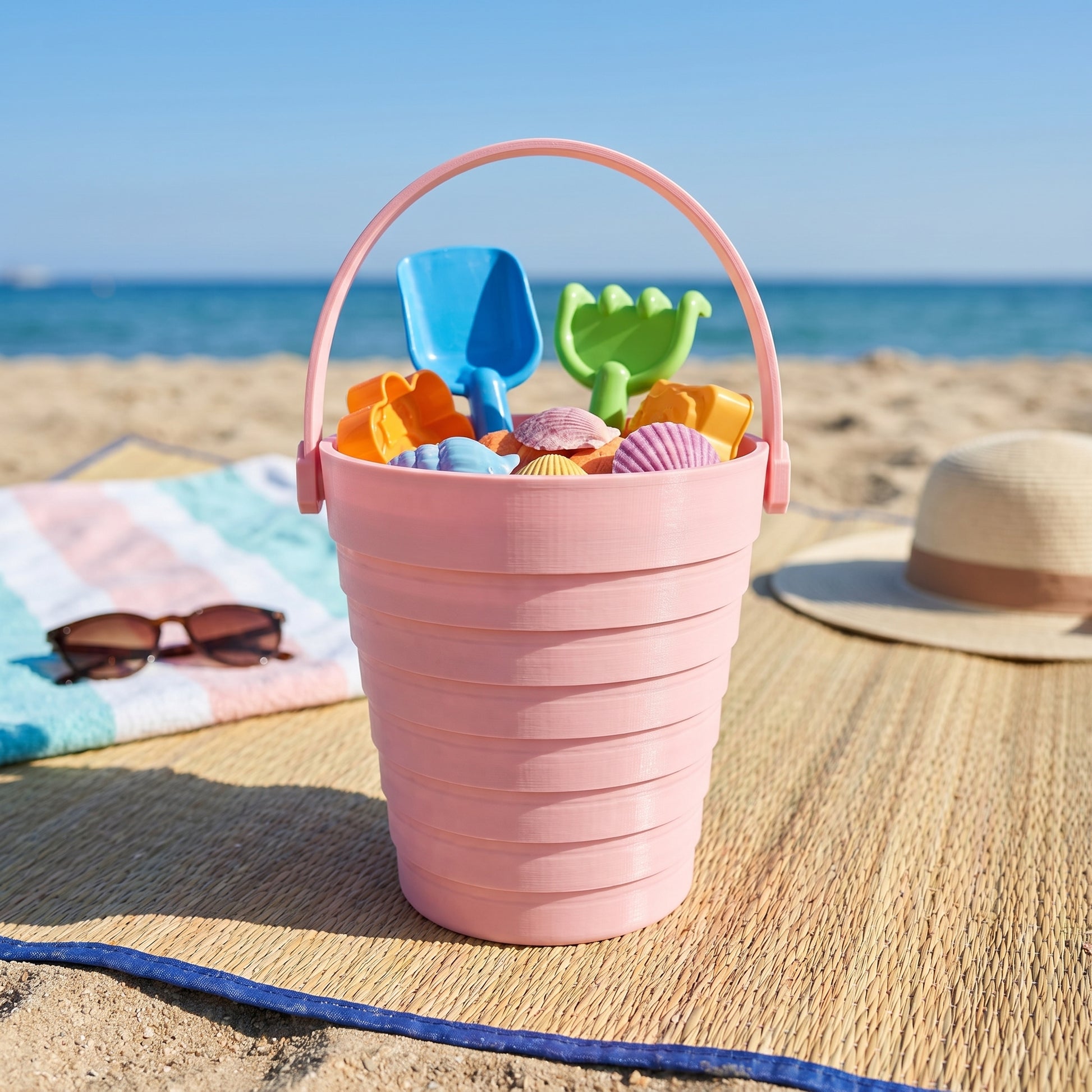 Cubo Plegable de Playa en uso