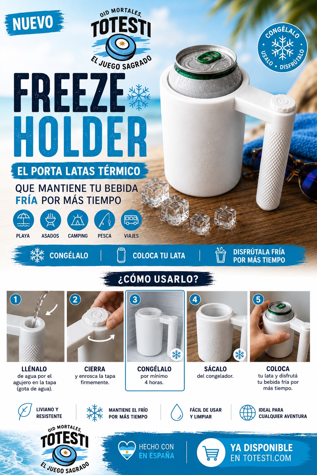 Freeze Holder Totesti porta latas termico con instrucciones de uso