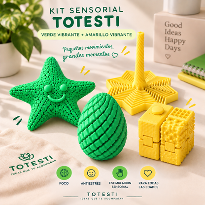 Kit Sensorial Totesti en verde manzana y amarillo vivo
