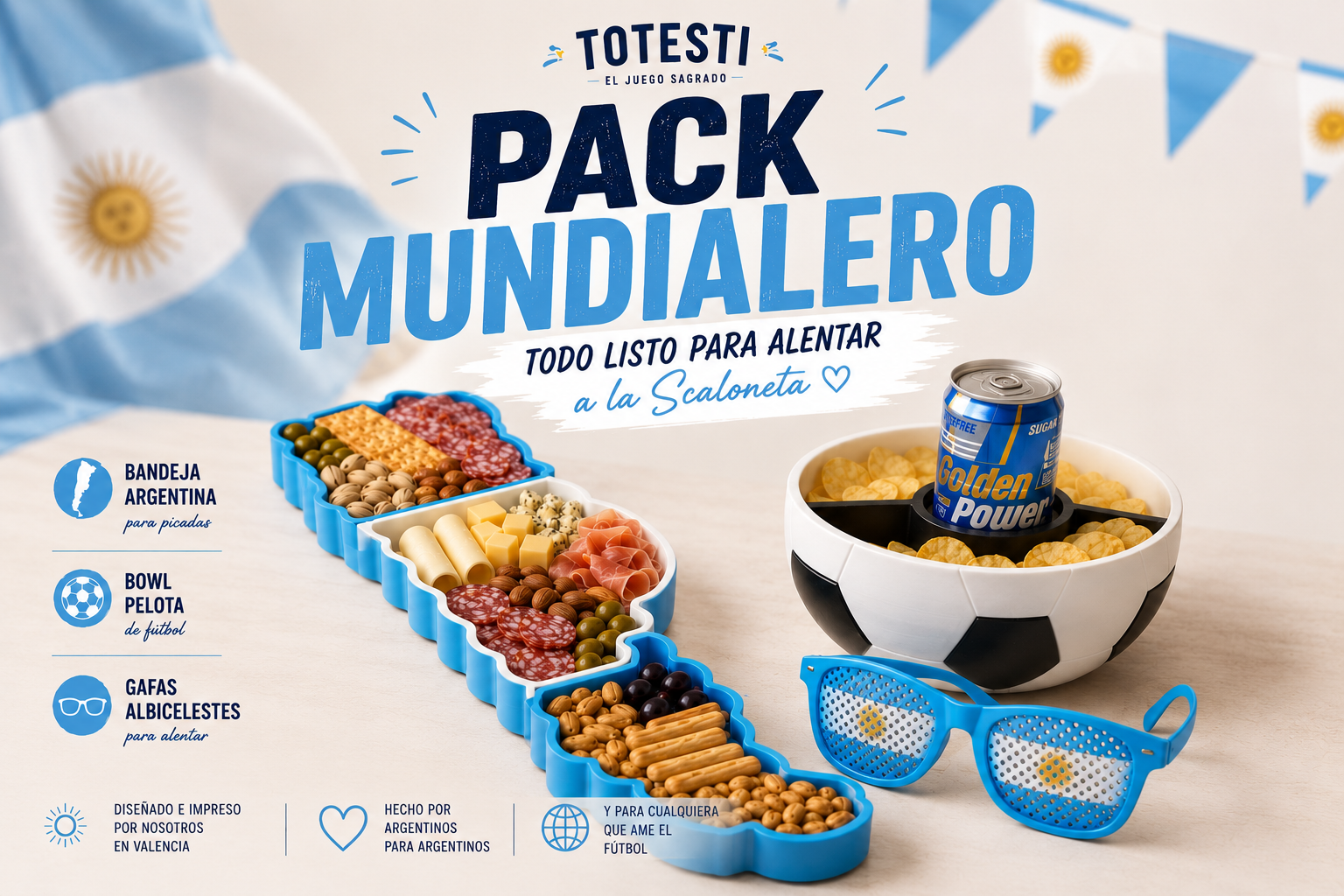 Pack Mundialista Totesti edición Mundial 2026 con productos para alentar a Argentina